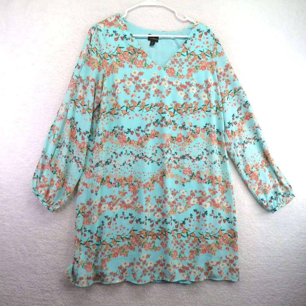 Worthington Dress Womens Size Large Floral Print Split‎ Long Sleeve V Neck Lined